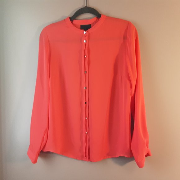 🌞 Worthington Coral Sheer Blouse | Silver Buttons, L - Picture 4 of 12